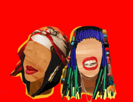 Collage portrait of two women on a red background